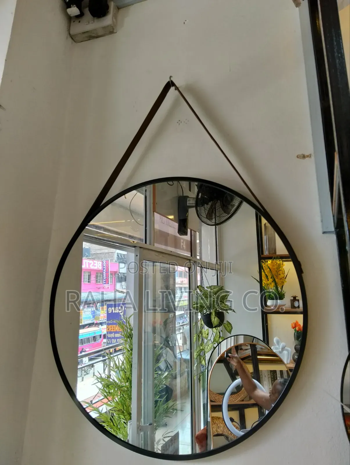 Nordic Round Wall Mirror With Leather Strap | 60cm | 2 Colours