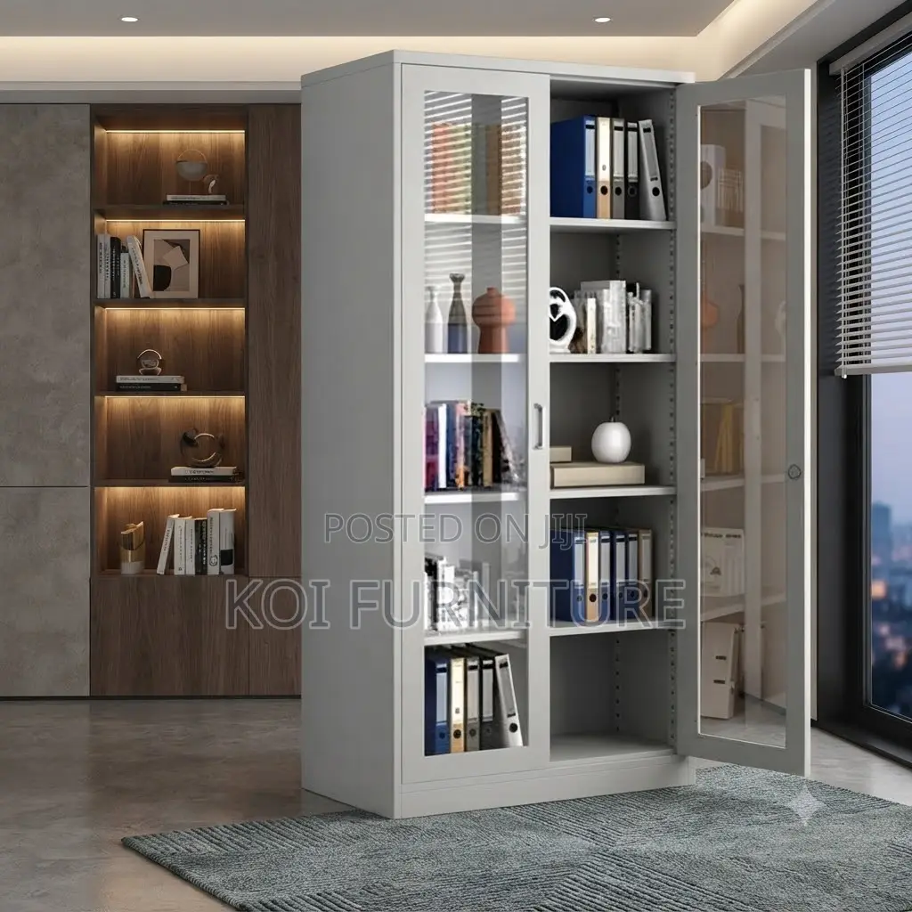 Office Cabinet; Steel Filing Cabinet Lockable With 2 Glass Door
