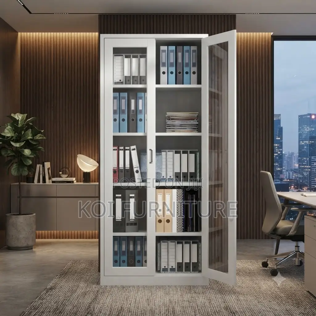 Office Cabinet; Steel Filing Cabinet Lockable With 2 Glass Door