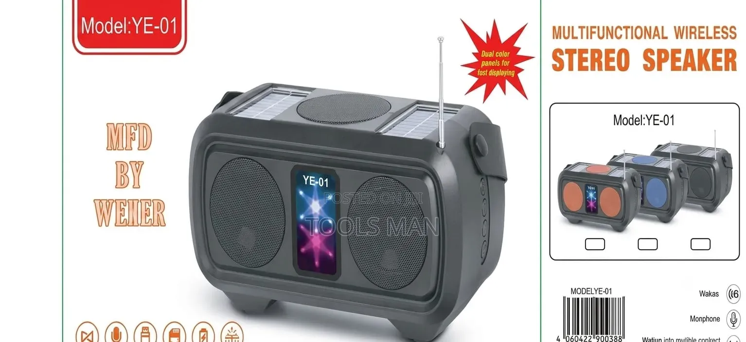 Multifunctional Solar Wireless Stereo Speaker YE-01 - FM/USB/TF.