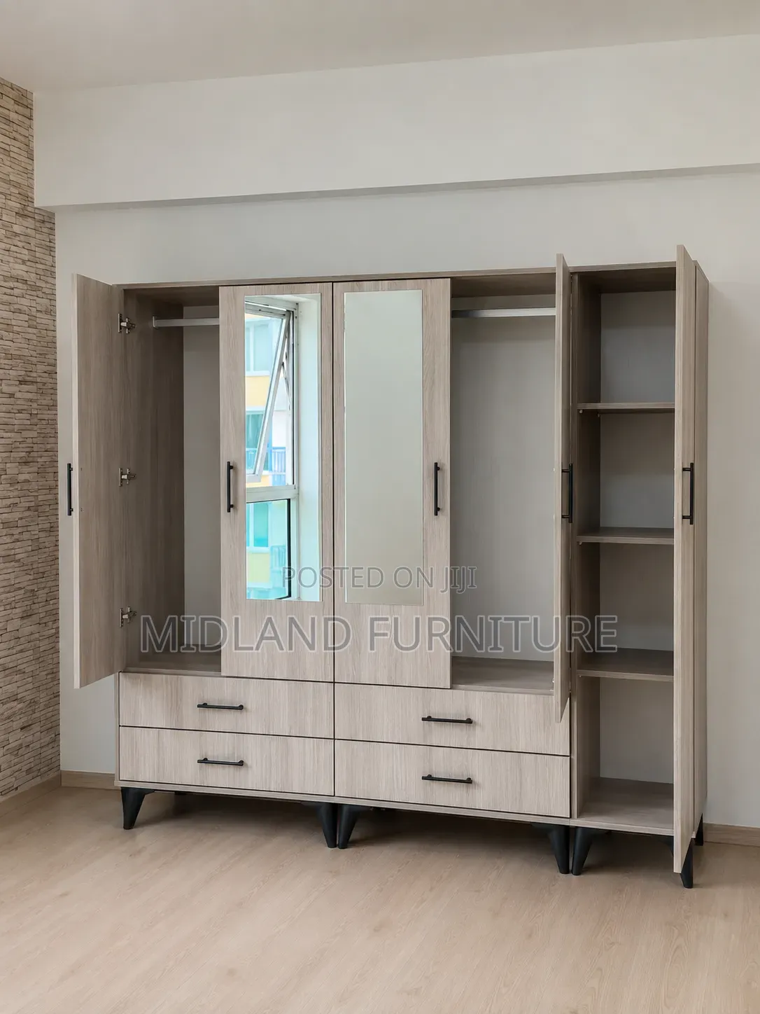 6 Door Wardrobe With Mirrors Drawers