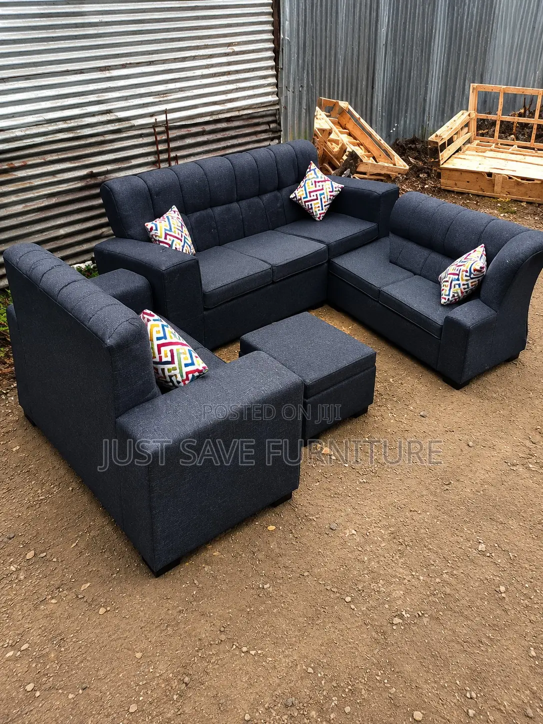 Modern Charcoal Fabric Sofa Set (3-2-2)