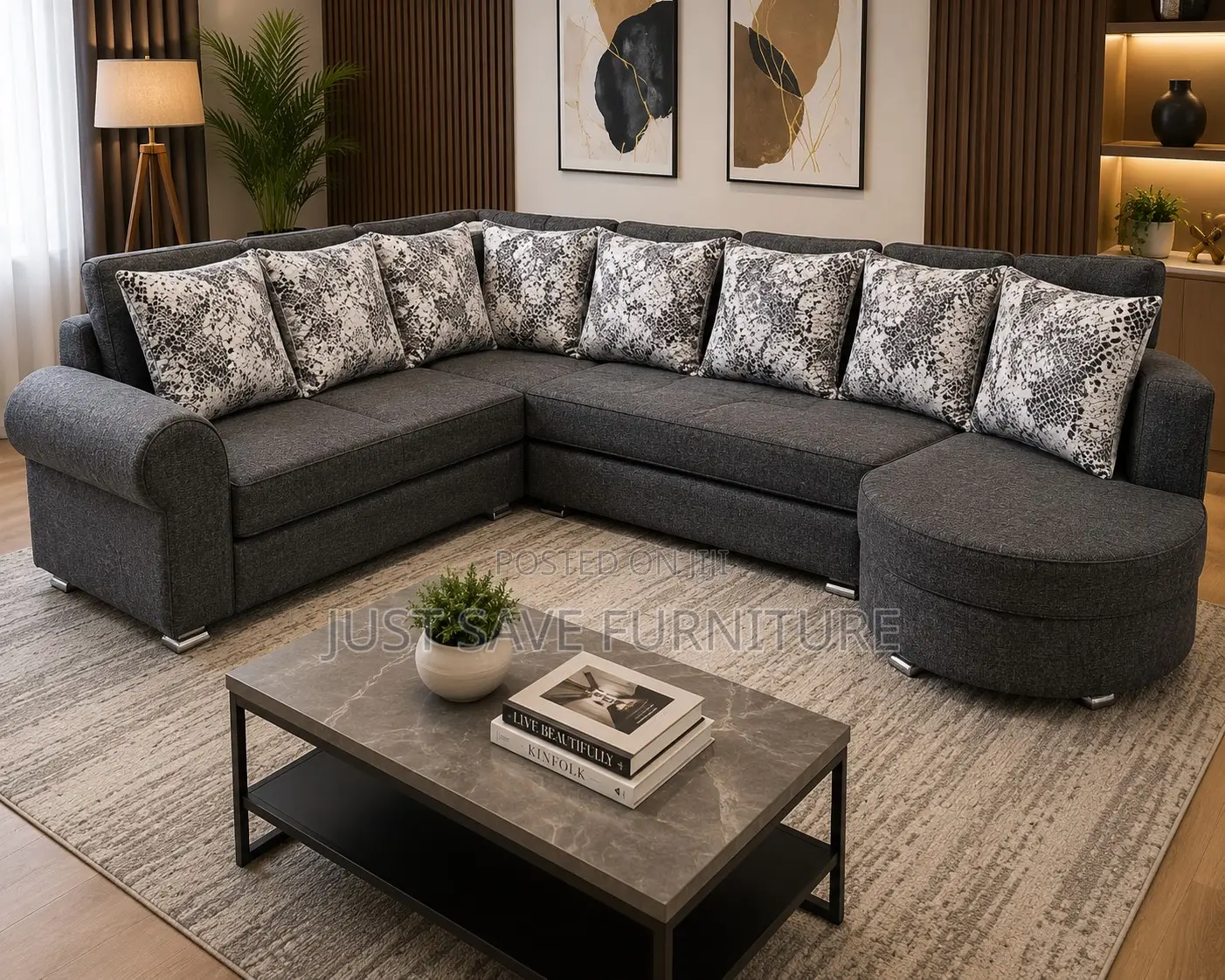 Grey L-Shaped Sectional Sofa ON SALE