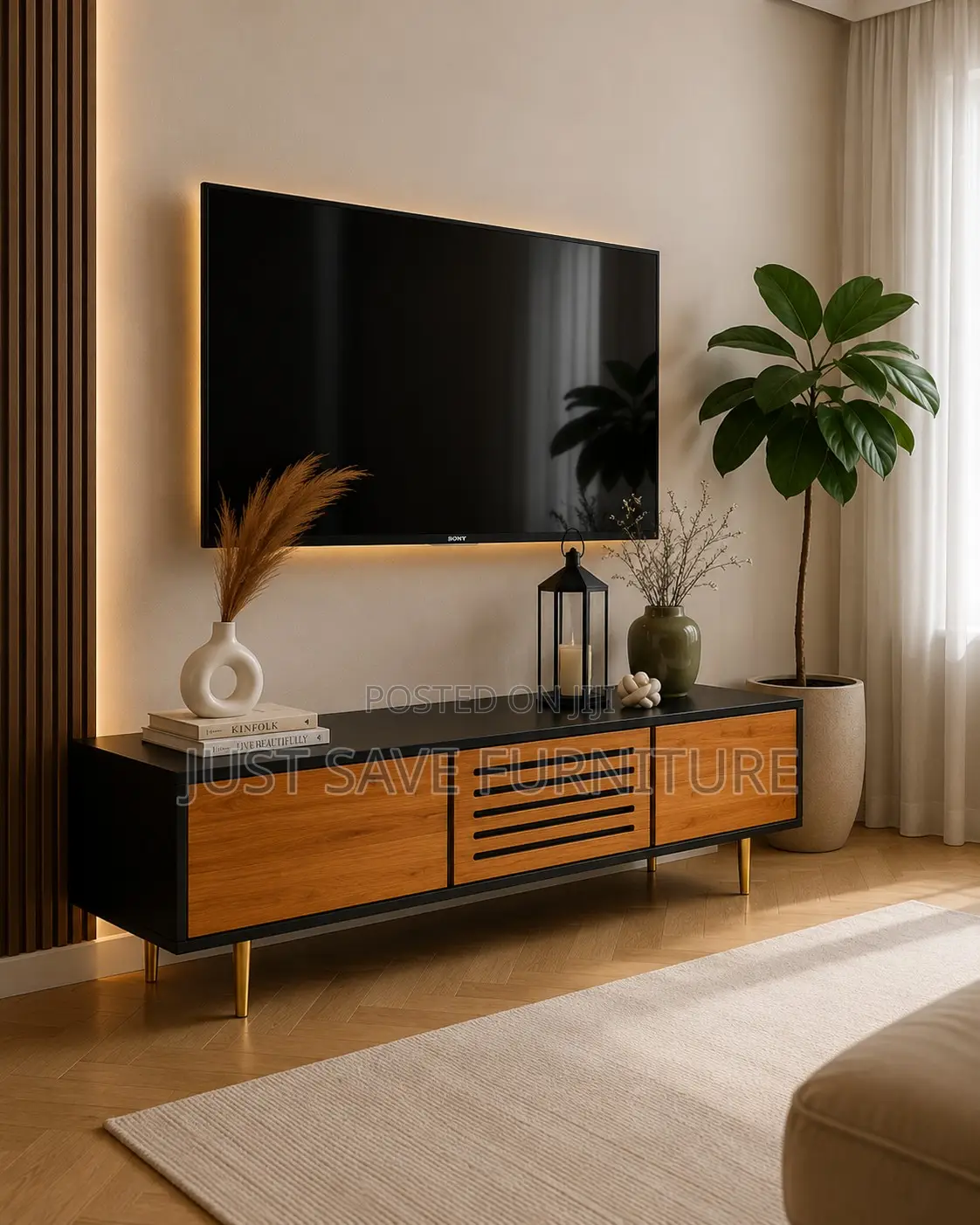 6ft Wooden TV Stand With Black Frame – Luxury Entertainment Unit