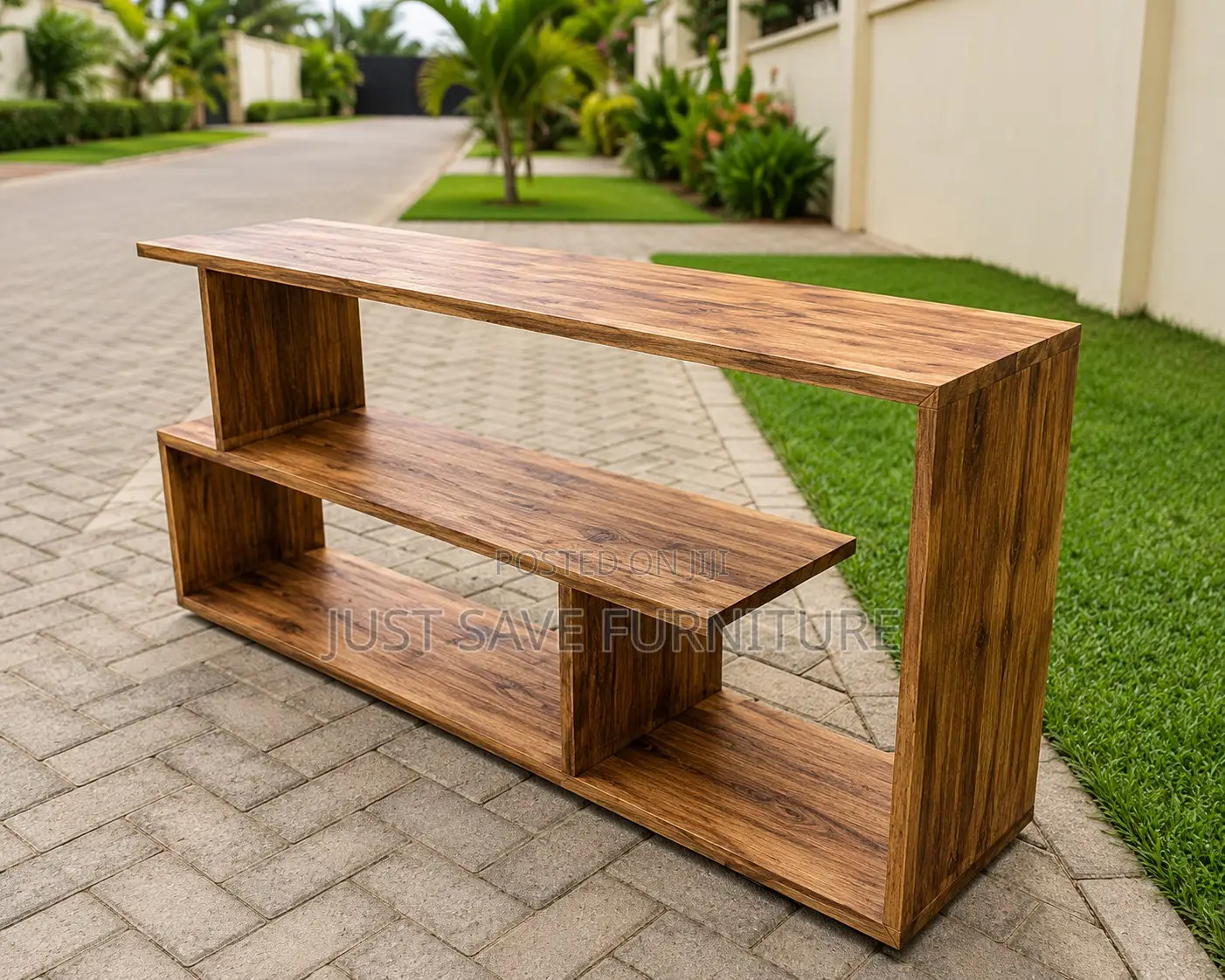 Modern Wooden TV Stand With Open Storage Shelves