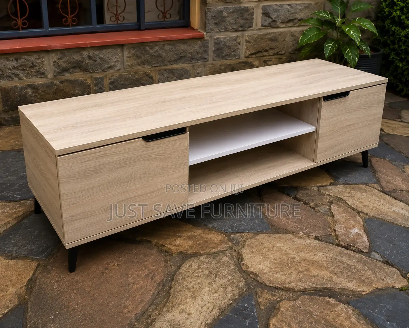 Modern Oak TV Stand With Storage Cabinet