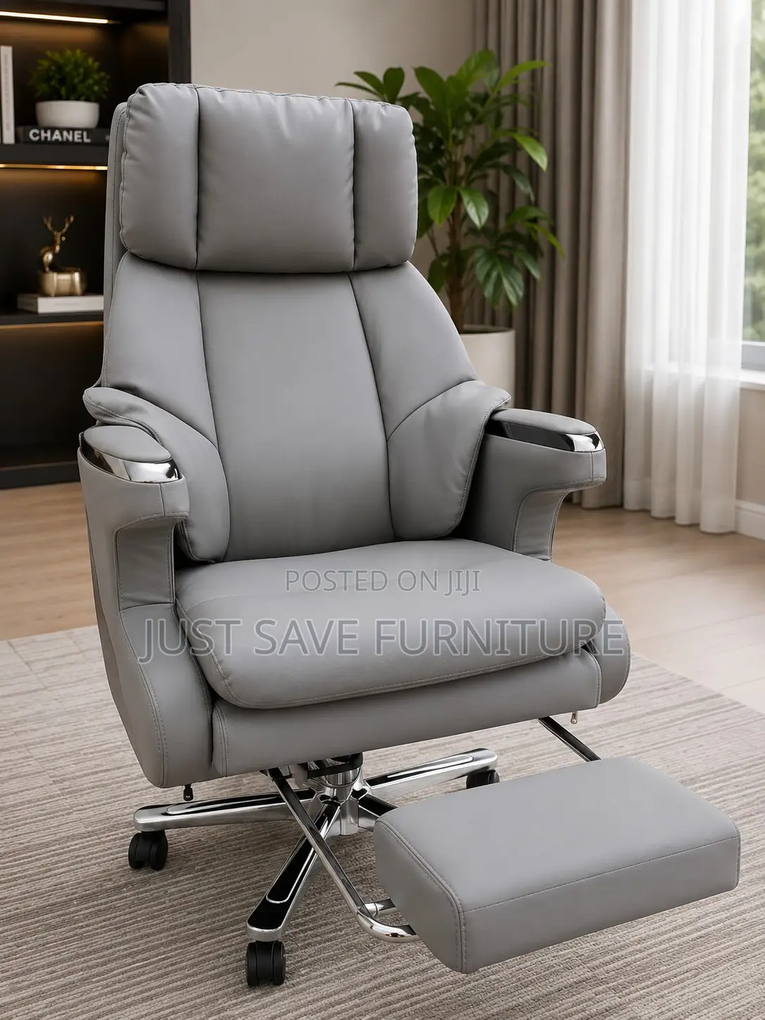 Executive Office Chair With Footrest–Ergonomic High Back Leather Chair