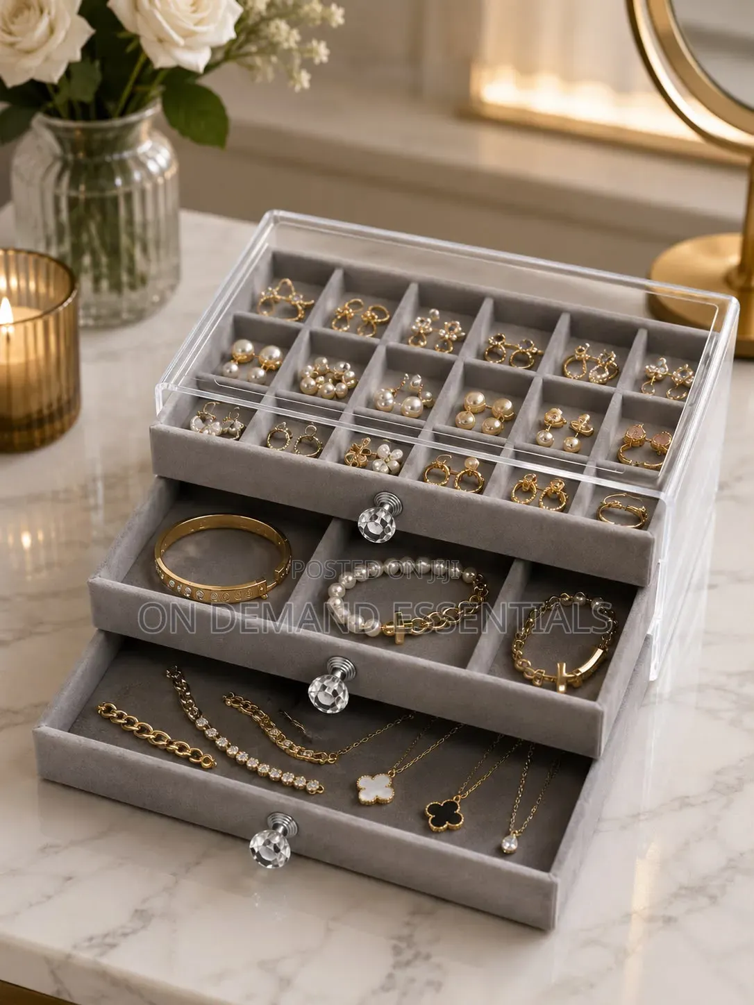 Acrylic Transparent Flannel Simple Jewelery Storage Display Box