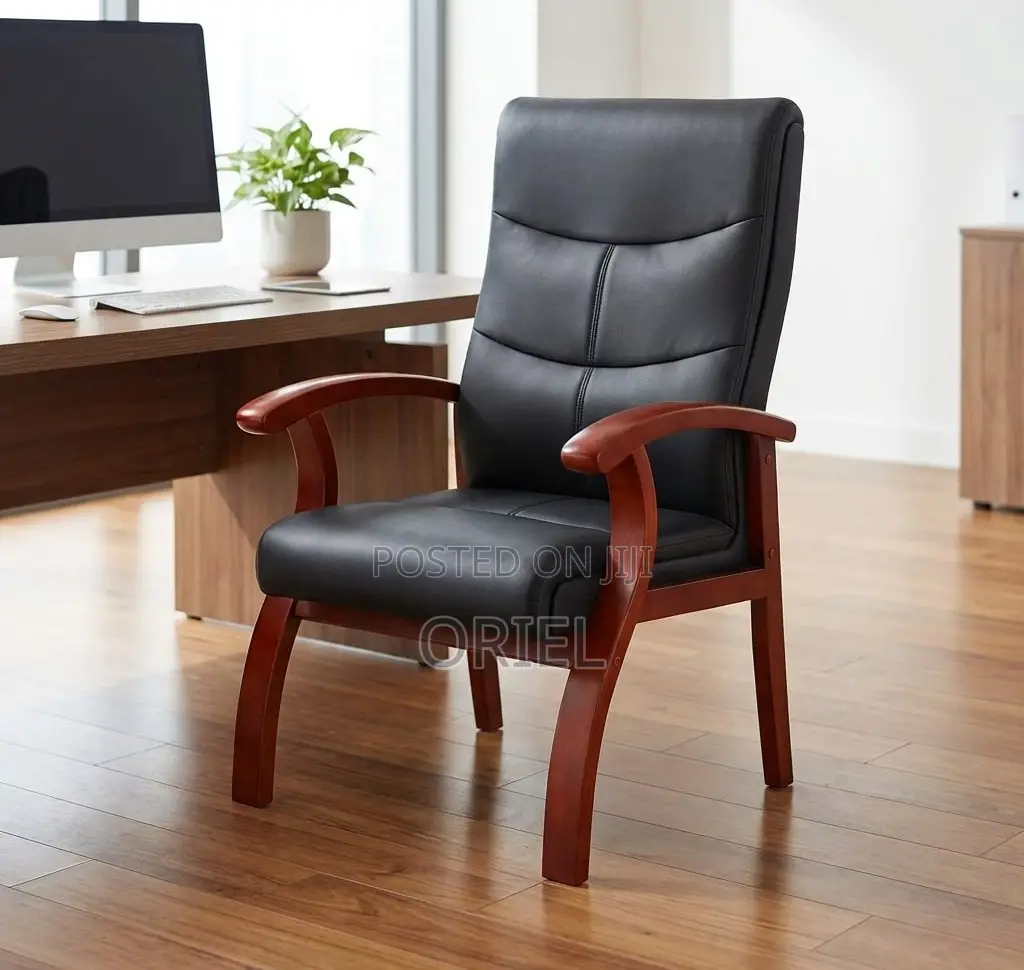 Office Chair : Wooden Arms Office Leather Chair