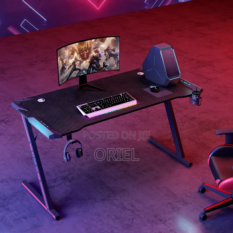 Office Desk : LED 140cm Modern Black Gaming Desk