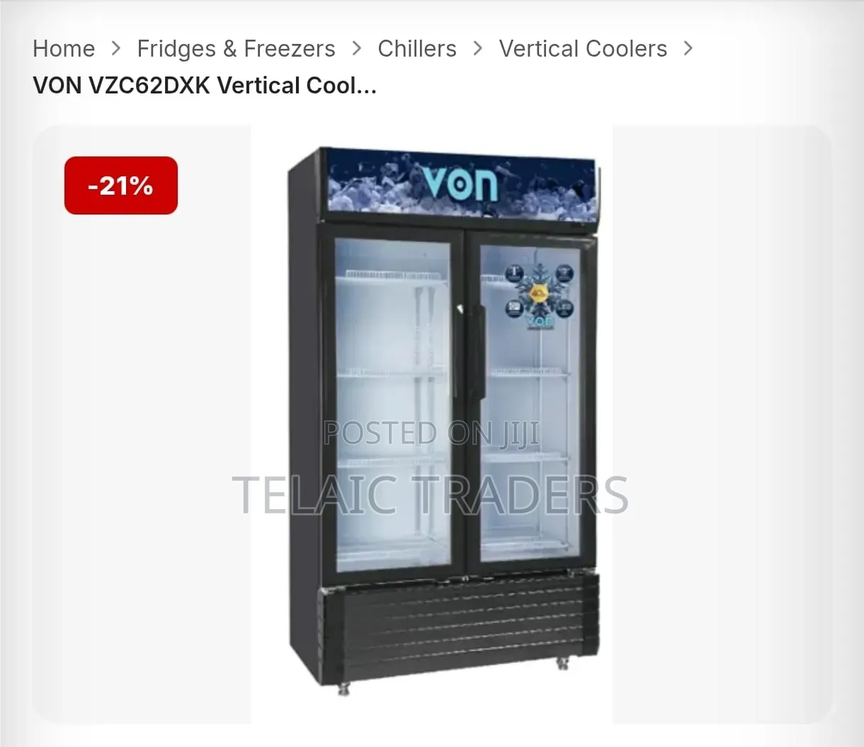 Von Vartical Cooler 615 Litres Showcase Refrigerator