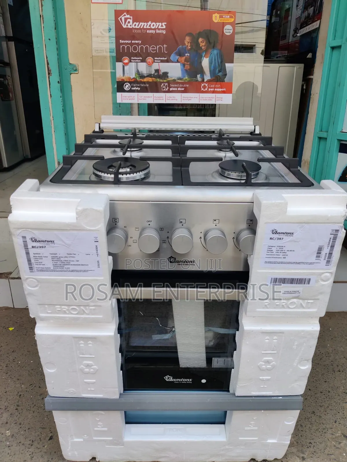 Ramtons Standing Cooker RC397 60X60CM Full Gas Electric Oven