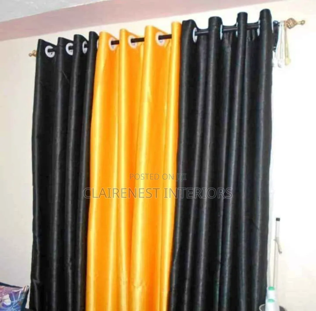 Navy Blue, Black and Yellow Modern Designs Window Curtains