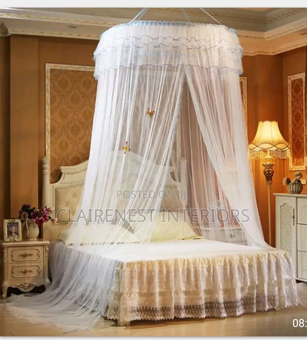 Purple and White, KING Size Beds, Round Mosquito Nets