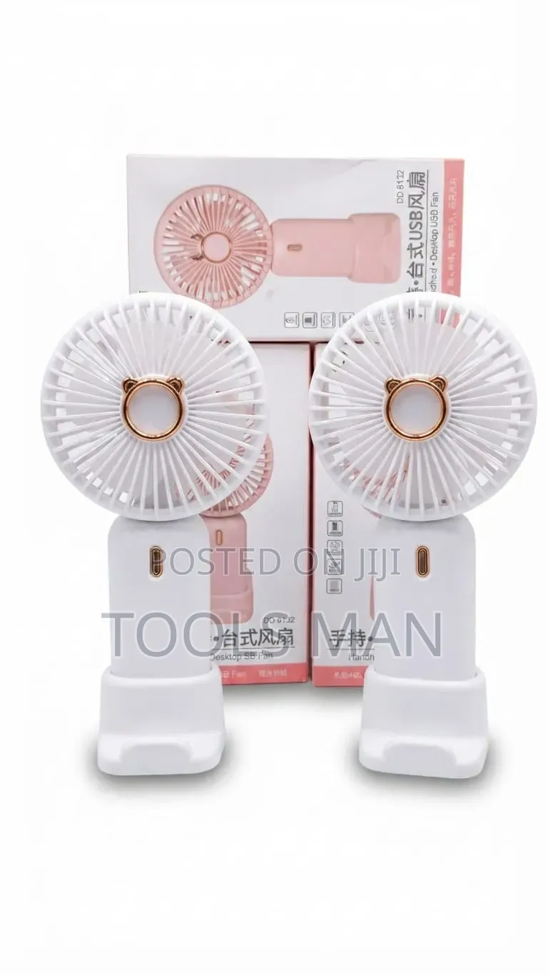 Rechargeable Handheld Mini Fan With Desktop Stand Phone Holder.