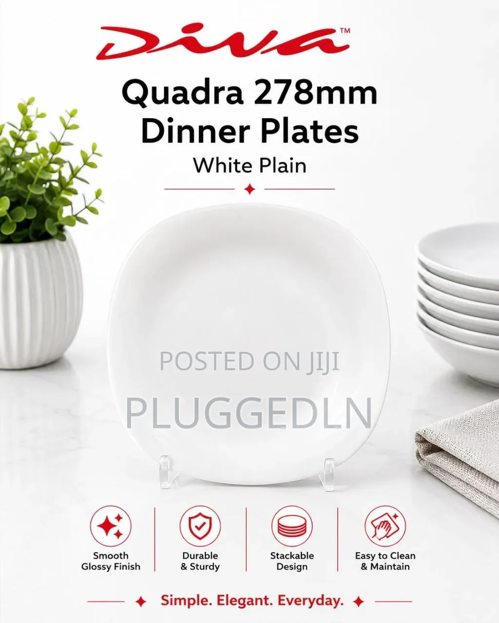 Square Dinner Plates (278mm) 6 Sets (36pcs)per Box