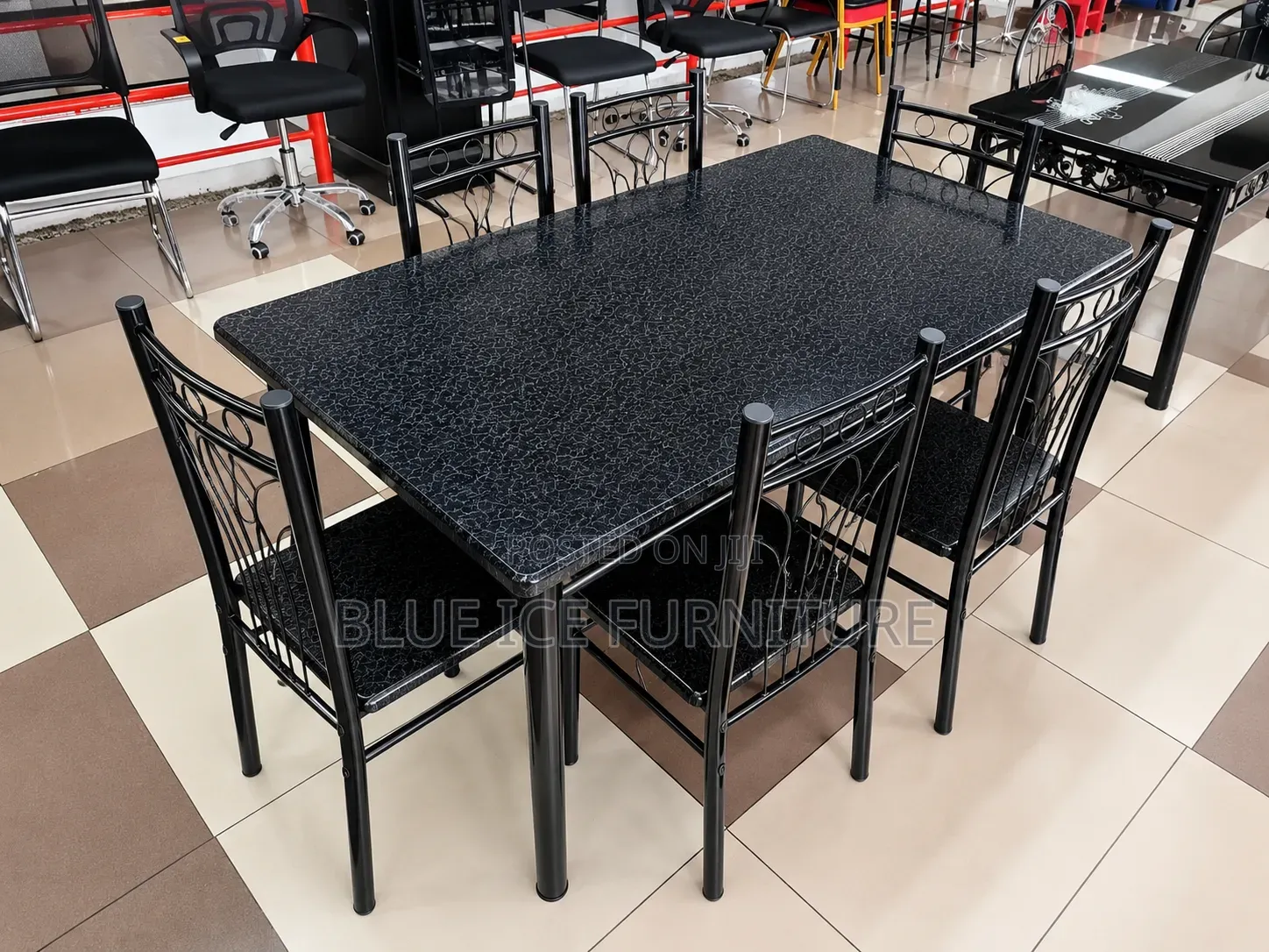 6-Seater Wooden Black Dining Table Set