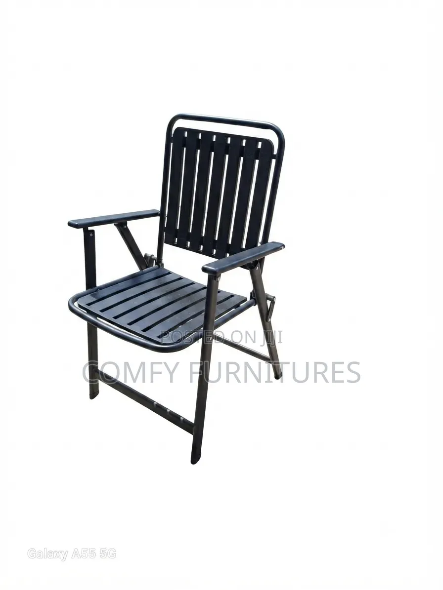 Sleek Black Slatted Folding Chair