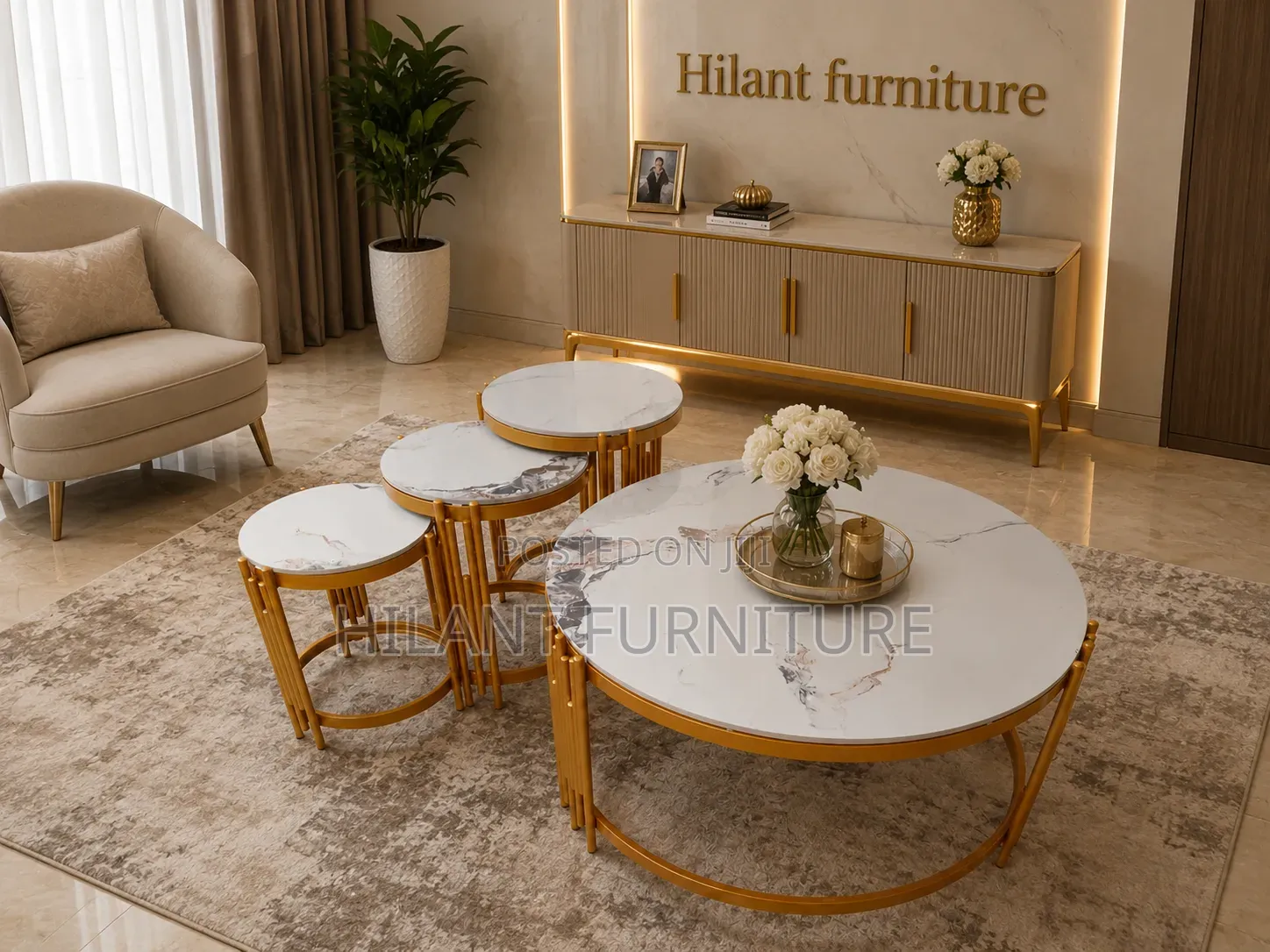 4 in 1 Round Marble Nesting Coffee Table