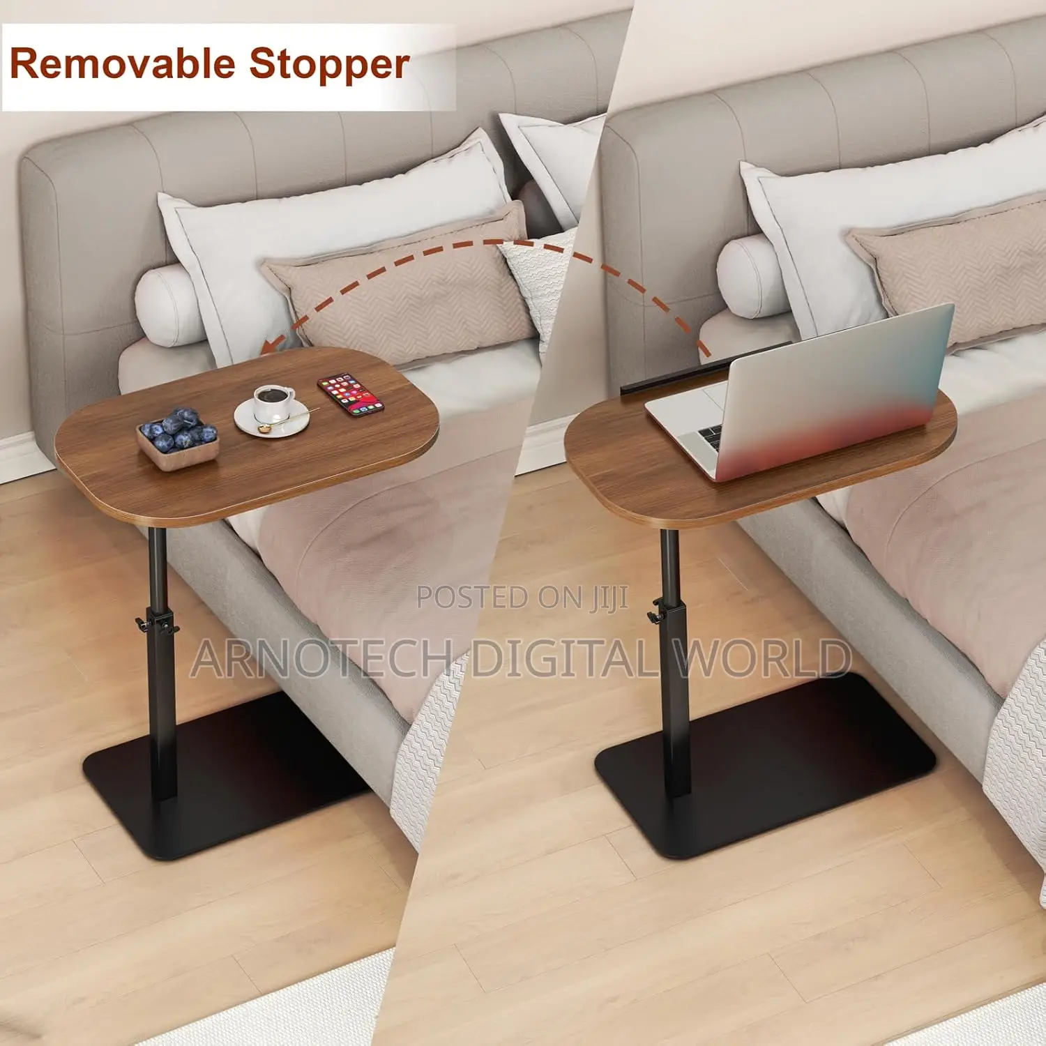 Adjustable Height C Shaped Side Table, 360°Swivel Flip Top