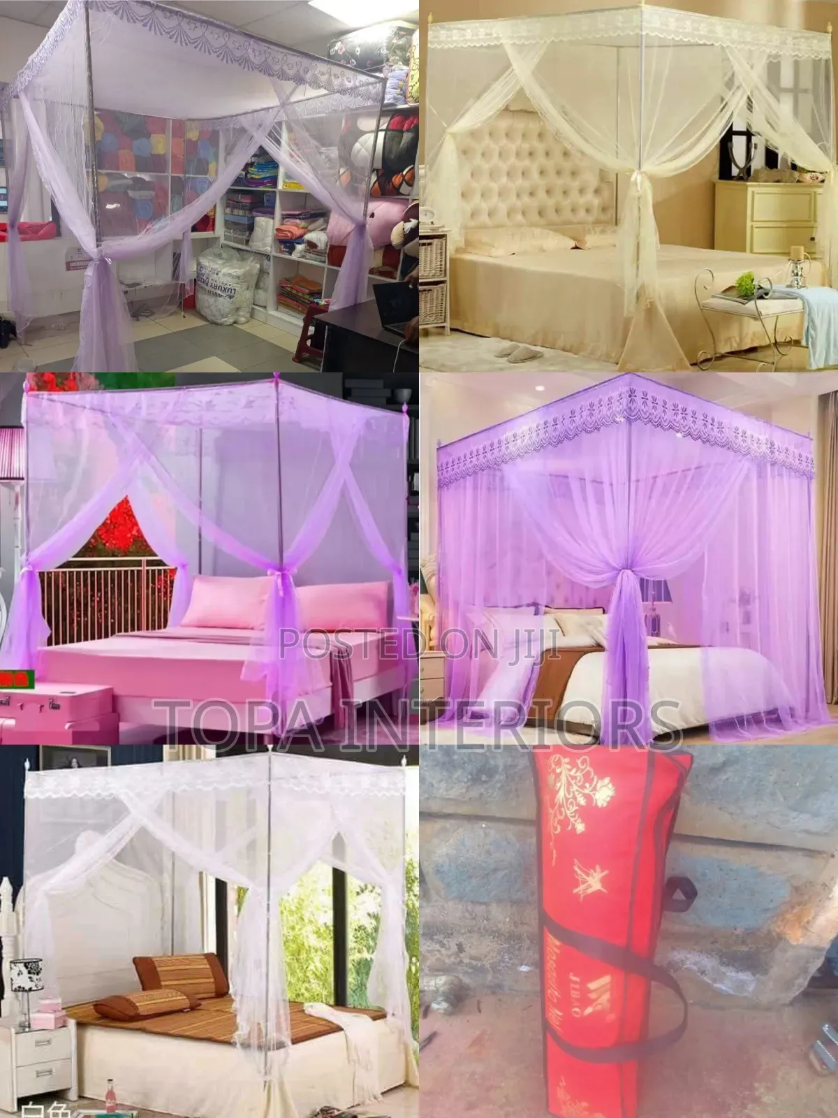 MESHED Square Shaped Canopy Top Mosquito Nets With 4 Metallic Stands
