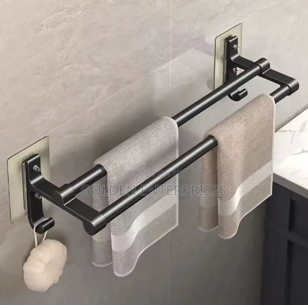 Black Punch Free Wall Towel Rack