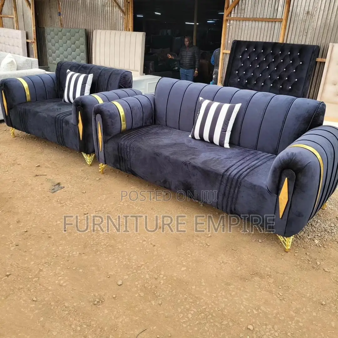 5 Seater Sofa Set 3,2 Dark Blue Velvet