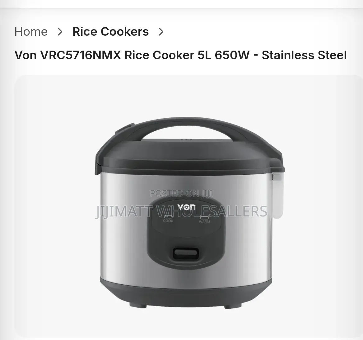 5 Litres Von Electric Rice Cooker