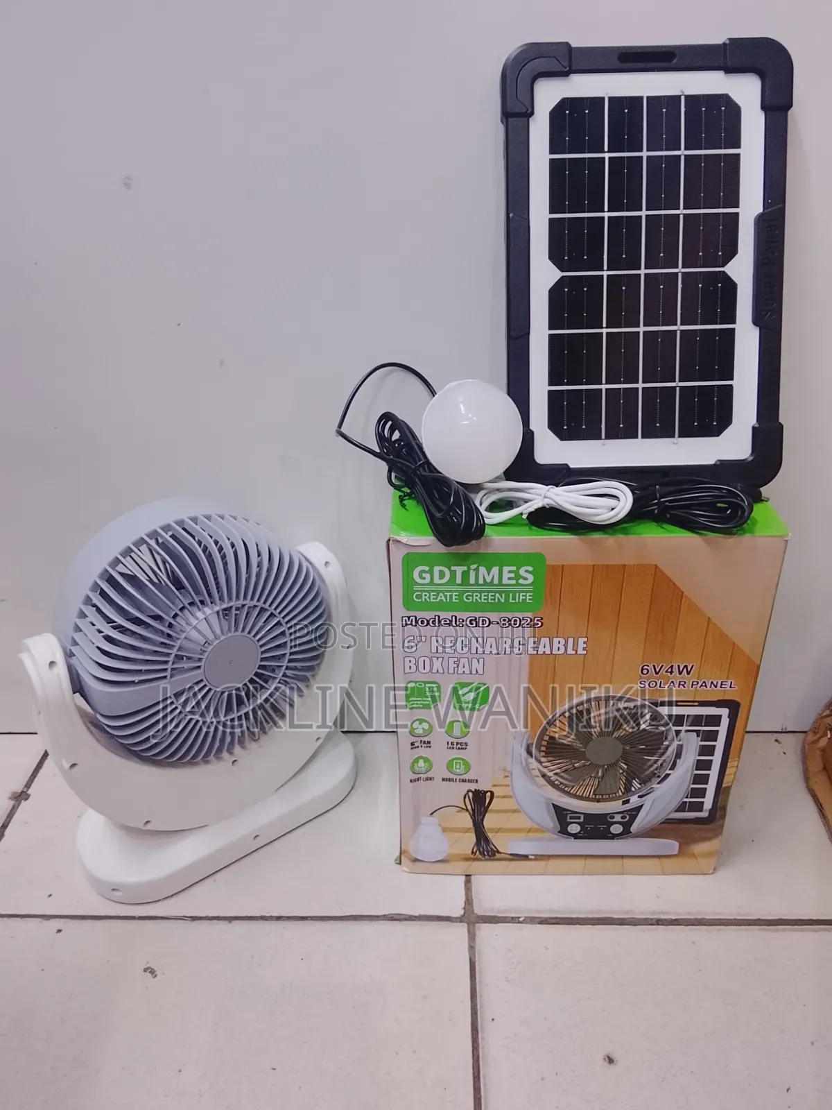 Gdtimes Quality Portable Rechargeable 6inches Solar Box Fan
