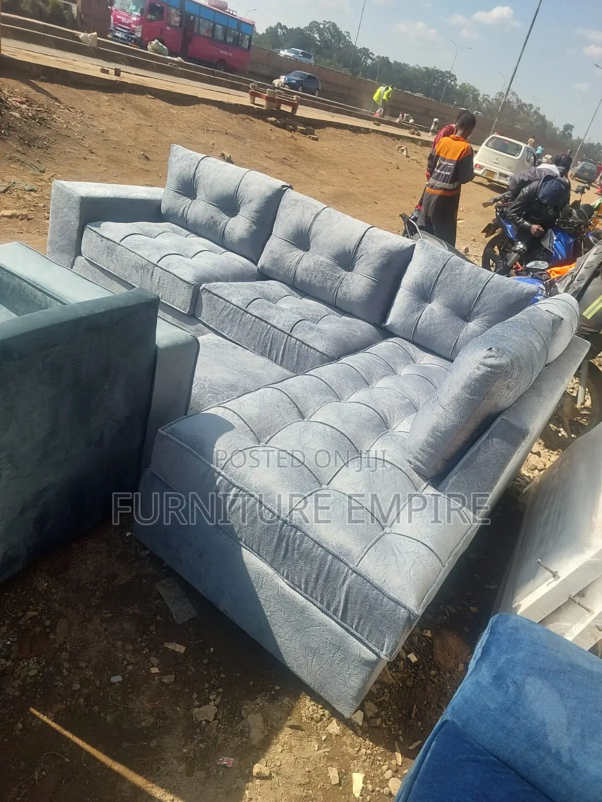 6 Seater L Seat Dark Grey Tufted Sofa