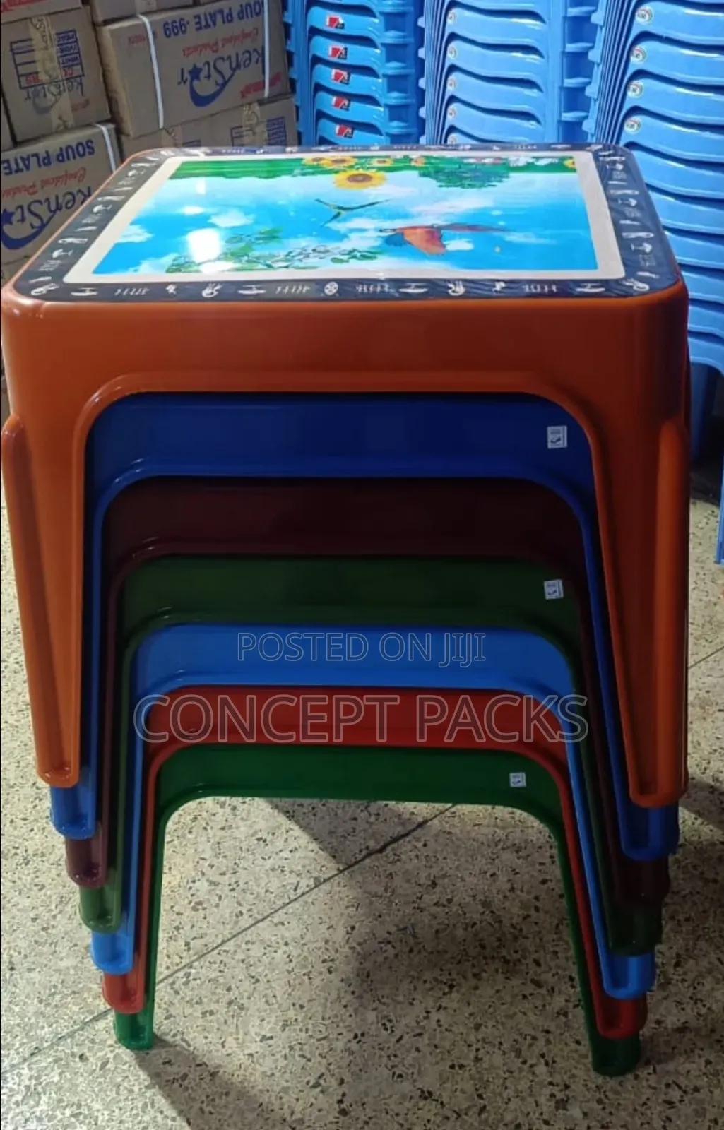 Square Picture Top Themed Plastic Coffee Table.