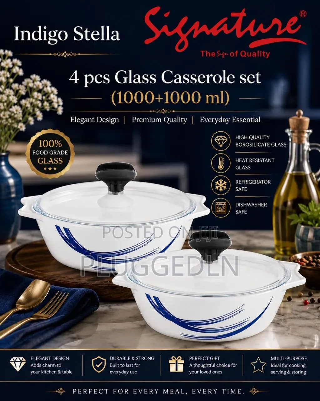 4 PCS Glass Casserole Set With Plastic 5 Sets Per Box