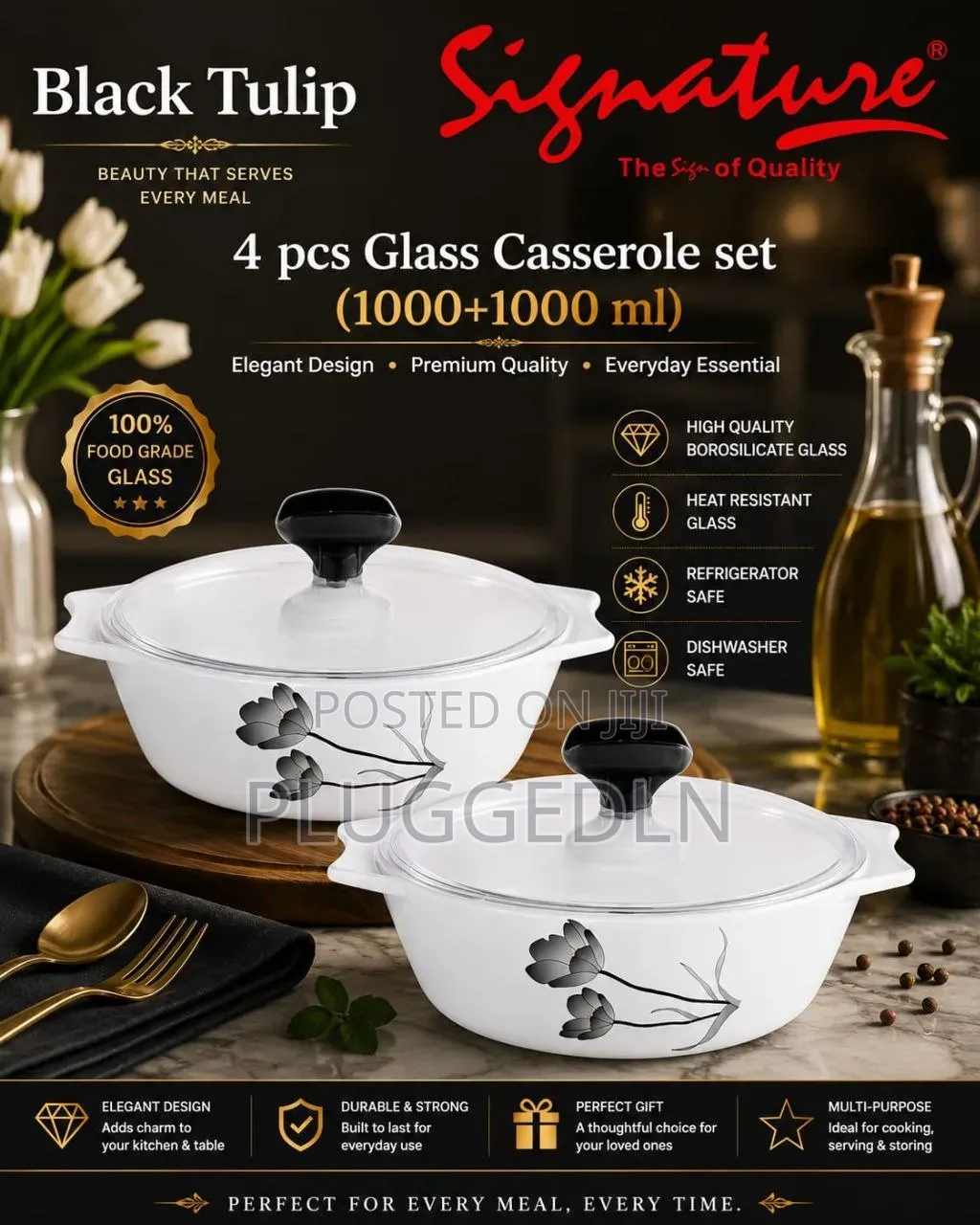 4 PCS Glass Casserole Set With Plastic 5 Sets Per Box