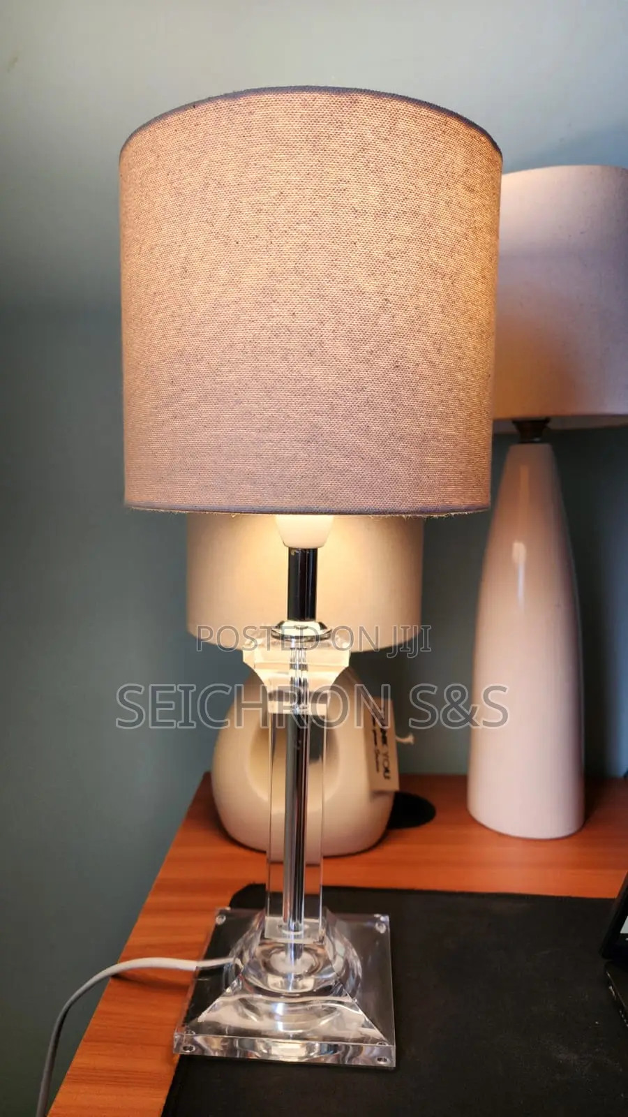 Crystal-Style Table Lamp - European Base, New Canvas Shade