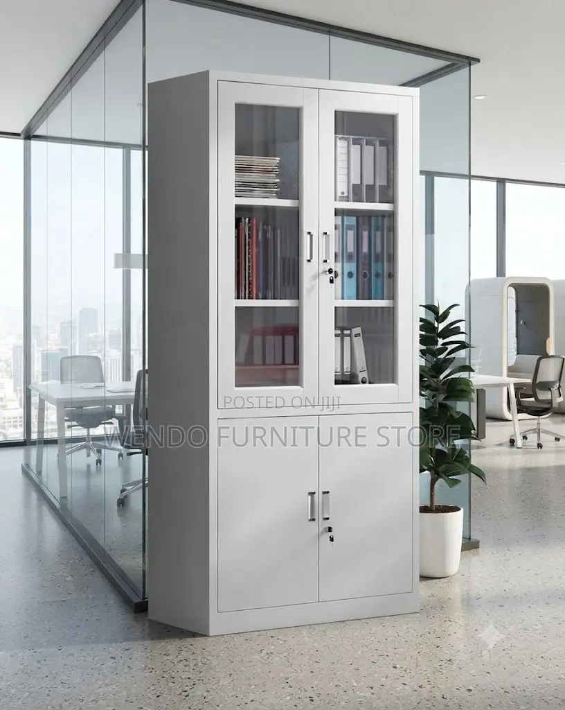 Office Cabinet; Two Doors Cabinet With Upper Glass Front View