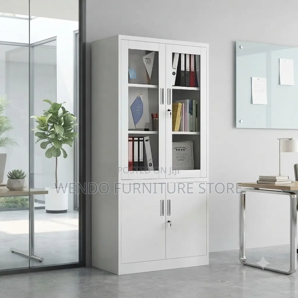 Office Cabinet; Two Doors Cabinet With Upper Glass Front View