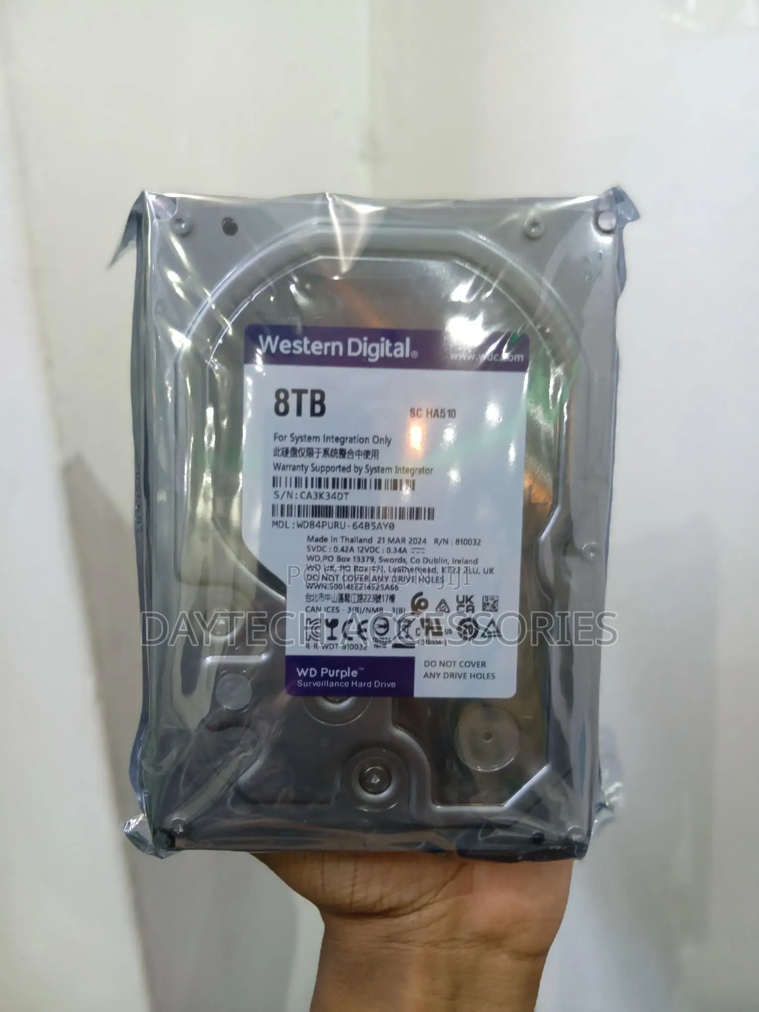 WD 8TB Surveillance Hard Disk Drive 3.5 Inch for CCTV Camera.