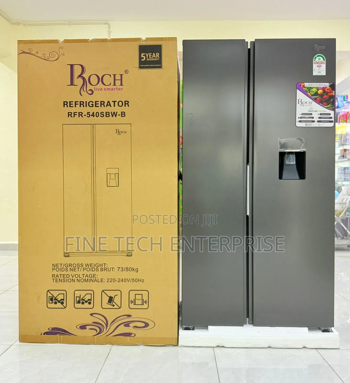 Roch Side by Side 439litres aRFR-540SBW-B Refrigerator With Dispenser