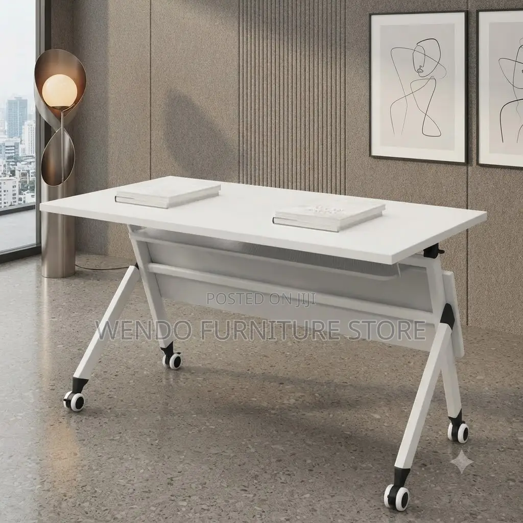 Office Desk; 1.2 Meters Foldable White Office Conference Table