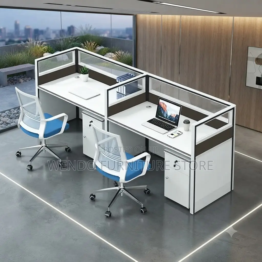 Office Workstation; Two Users Brown- Blue Straight Office Workstation
