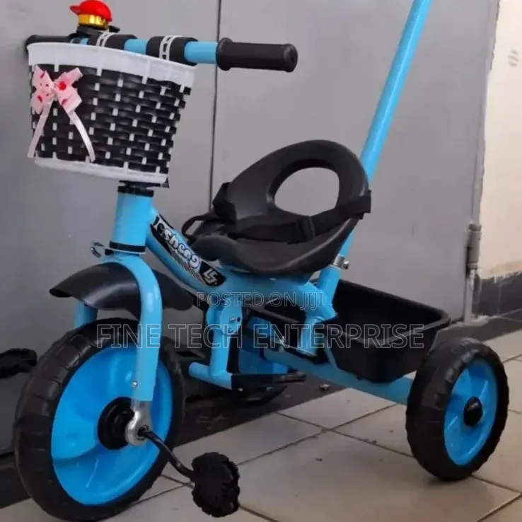 Blue Tricycle Bike With Push Handle