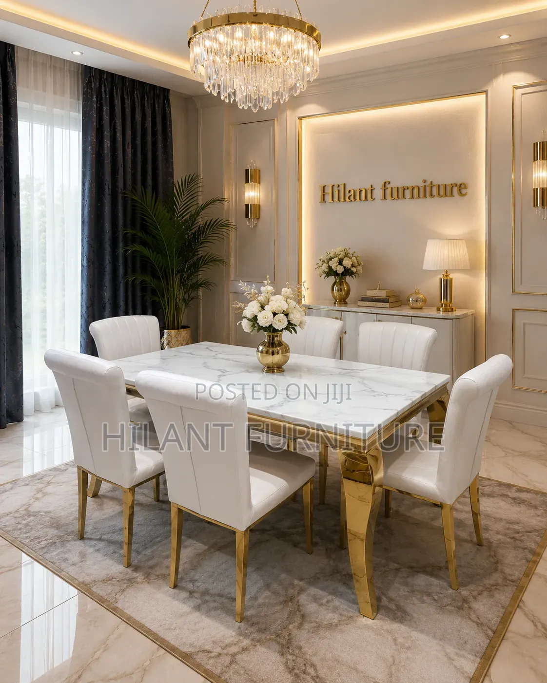 Gold Marble Six-Seater Dining Set.