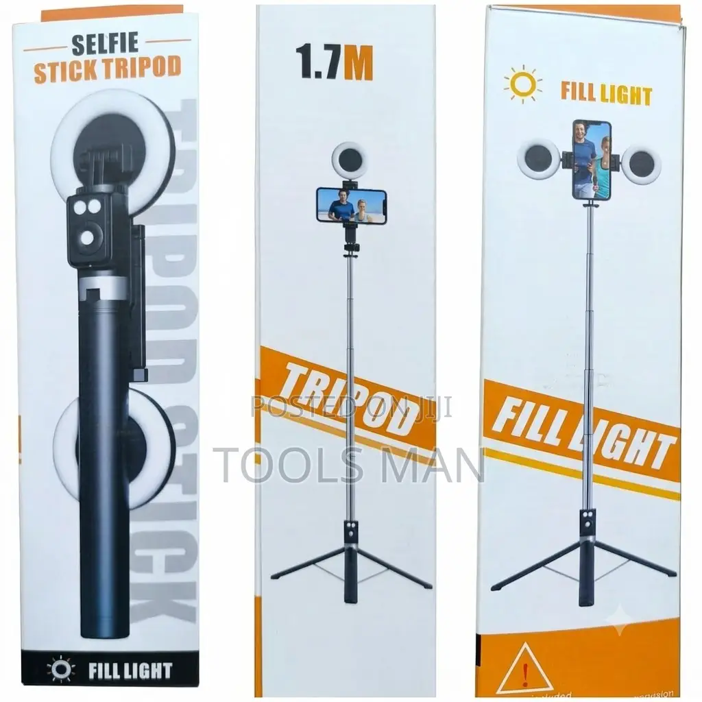 1.7m Extendable Selfie Stick Tripod Dual LED Ring Lamp Phone Stand