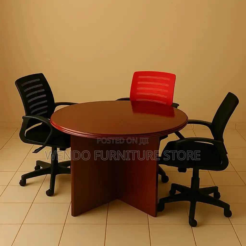 Office Tables; 1.2 Meter Round Office Board Table With Mahogany Finish