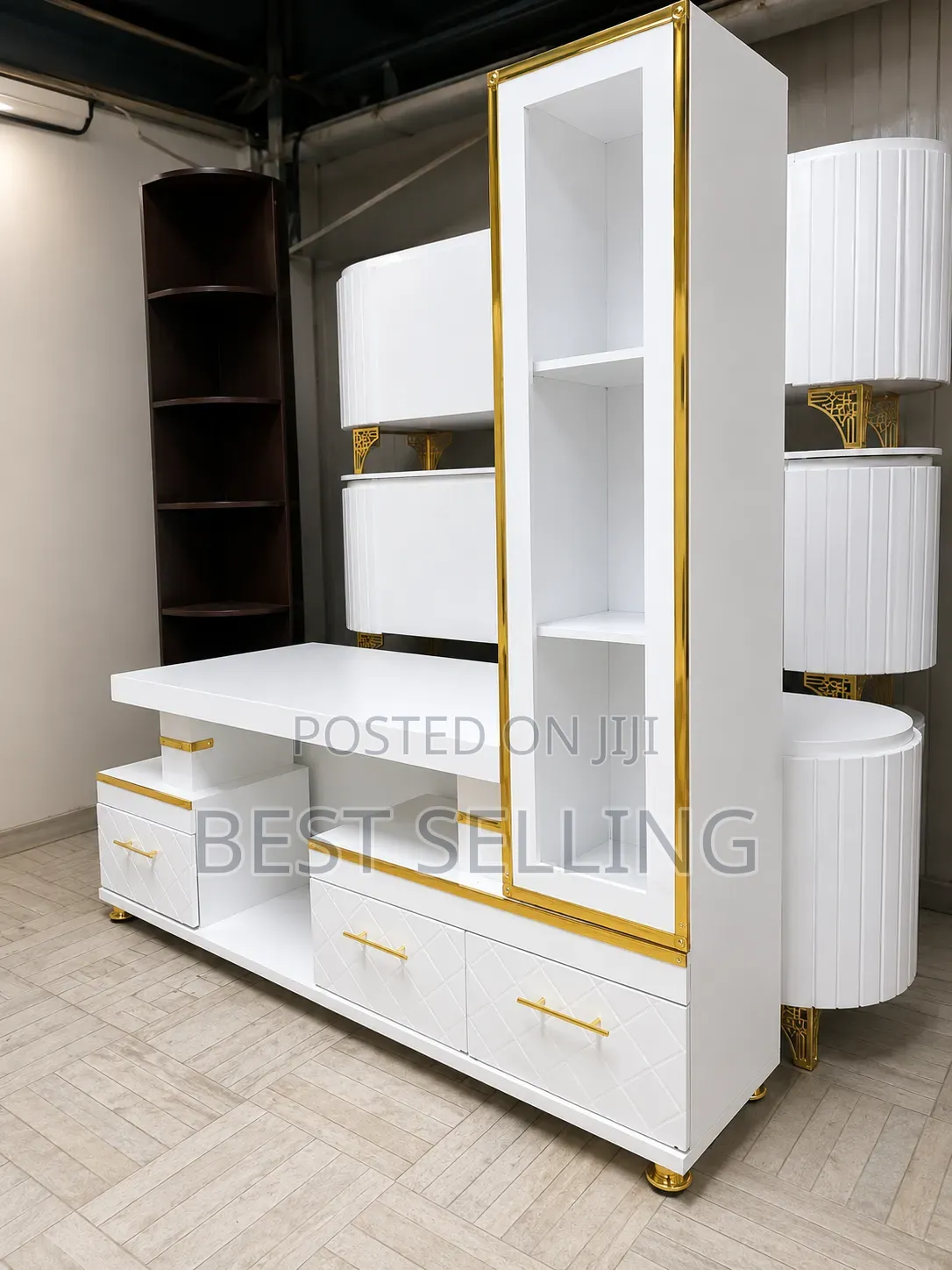 Modern L Shape Home TV Stand With Side Cabinet