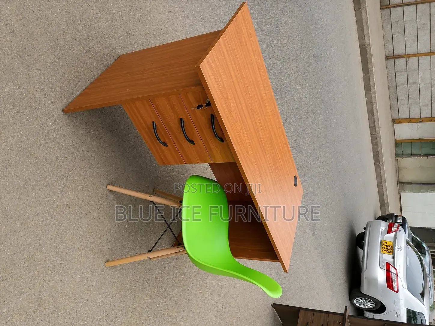 Wooden Workstation Desk With Eames Chair and Lockable Drawer