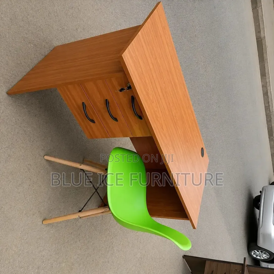 Wooden Workstation Desk With Eames Chair and Lockable Drawer