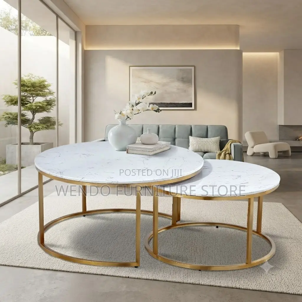 Coffee Table; Round Marble Dual Silvery Coffee Table