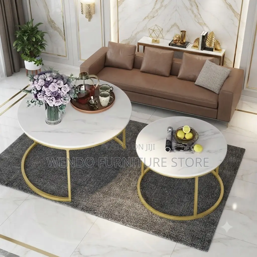 Coffee Table; Round Marble Dual Silvery Coffee Table