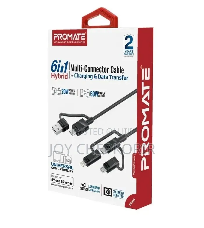 Promate Pentapower 6-in-1 Hybrid Multi-Connector Cable
